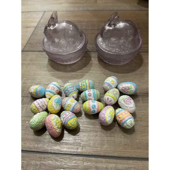 Longaberger Basket Easter Bunny Lavender Mini Glass Dishes miniature LB eggs HTF - Picture 1 of 5